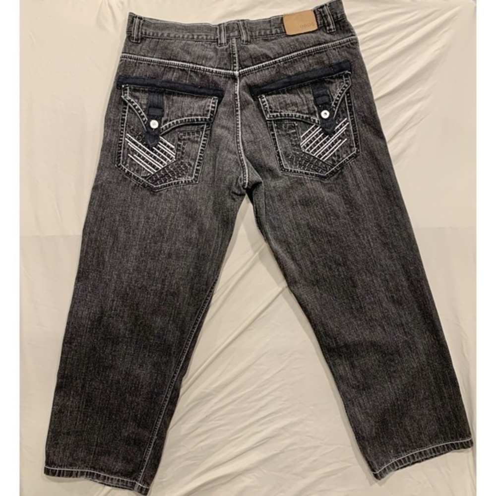 UBUG Black Stitch Flare Jeans 40x32 Y2K Streetwear Grunge Skater Core Goth Punk‎